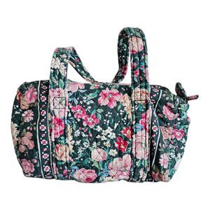 Vintage Vera Bradley Quilted Small Duffel Bag Boston Floral Garden Dark Green